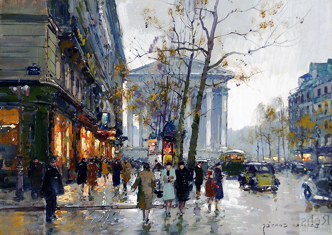 a Reginald E. Saunders painting of people walking down the street